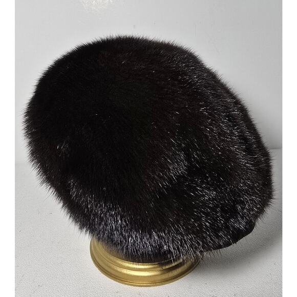 Vintage Black/Dark Brown Undertones Mink Fur Hat with Bow - Picture 4 of 7